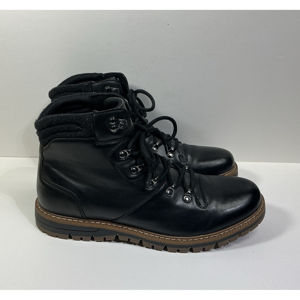 Kunsto Black Ankle Boots Mens Sz 11 Faux Leather Hiking Lace Up